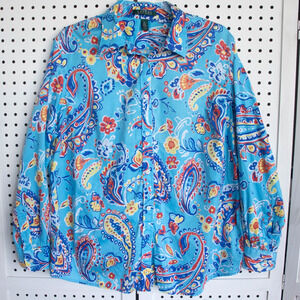 Lauren Ralph Lauren Shirt Womens SIZE 1X Paisley Print Button Up Blue Multicolor
